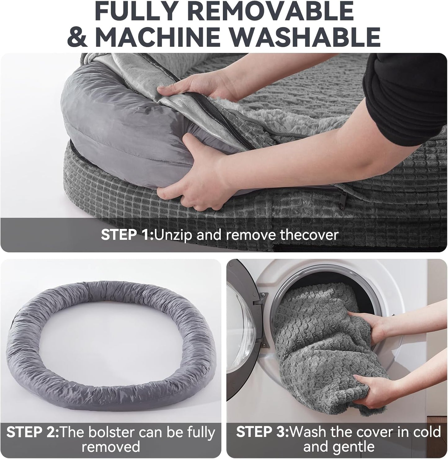 Orthopedic Dog Beds Large Sized Dog, XL Egg-Crate Memory Foam Pet Couch Bed with Bolster Sides, Waterproof Lining, Removable Washable Cover & Non-Slip Bottom, Grey