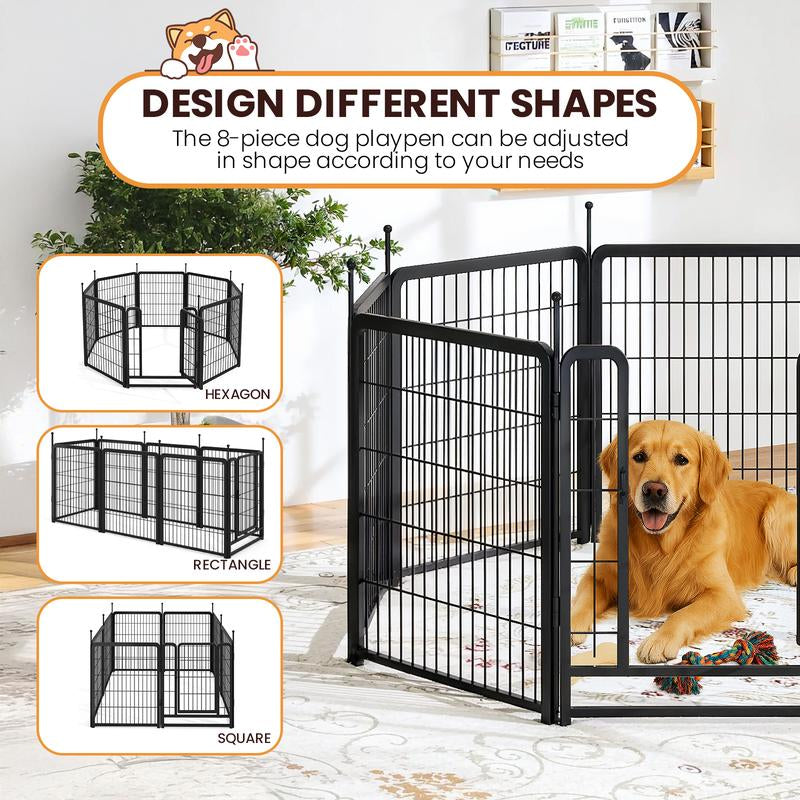 Dog Playpen Outdoor 8-Panel Fence – 31" Portable Pet Exercise Pen for Small Dogs, Puppies, Rabbits & Small Animals, Black