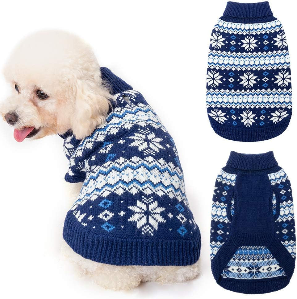 Warm Dog Sweater for Winter – Cable Knit Pullover with Snowflake Pattern, Thick & Cozy Knitwear for Small, Medium & Large Dogs