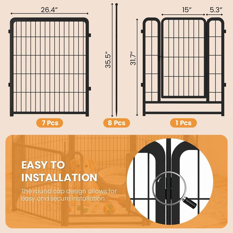 Dog Playpen Outdoor 8-Panel Fence – 31" Portable Pet Exercise Pen for Small Dogs, Puppies, Rabbits & Small Animals, Black