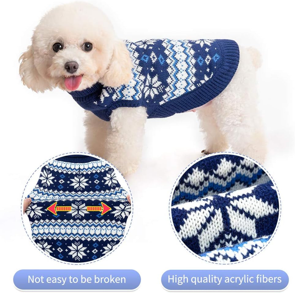 Warm Dog Sweater for Winter – Cable Knit Pullover with Snowflake Pattern, Thick & Cozy Knitwear for Small, Medium & Large Dogs