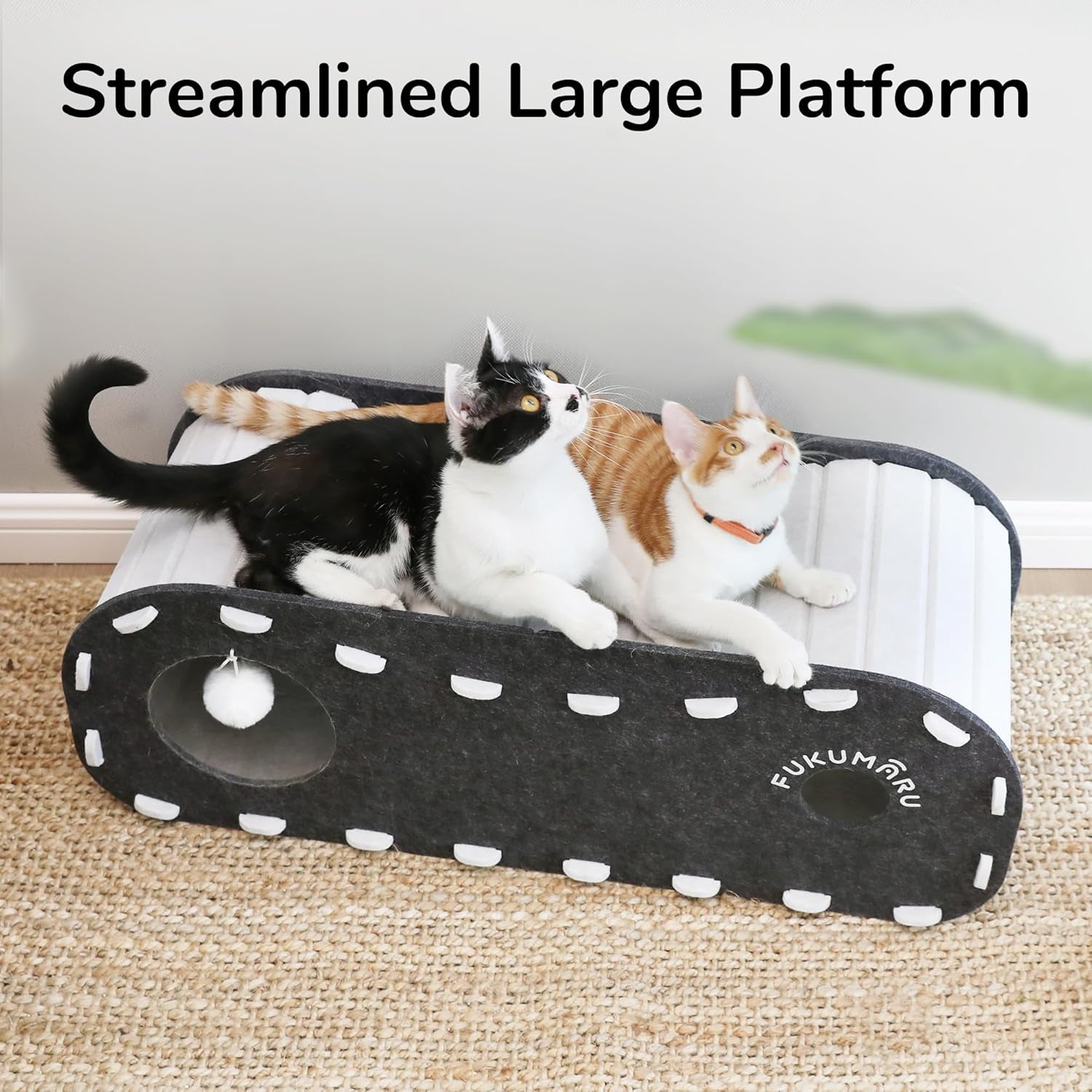 Cat Beds for Indoor Pets, 31.5 Inches Extra-Large Cat Cave for Multi-Pet, Cozy House with Fluffy Ball Hanging, Scratch Resistant Felt Kitten Hideaway Bed, Feline Tunnel, Grey