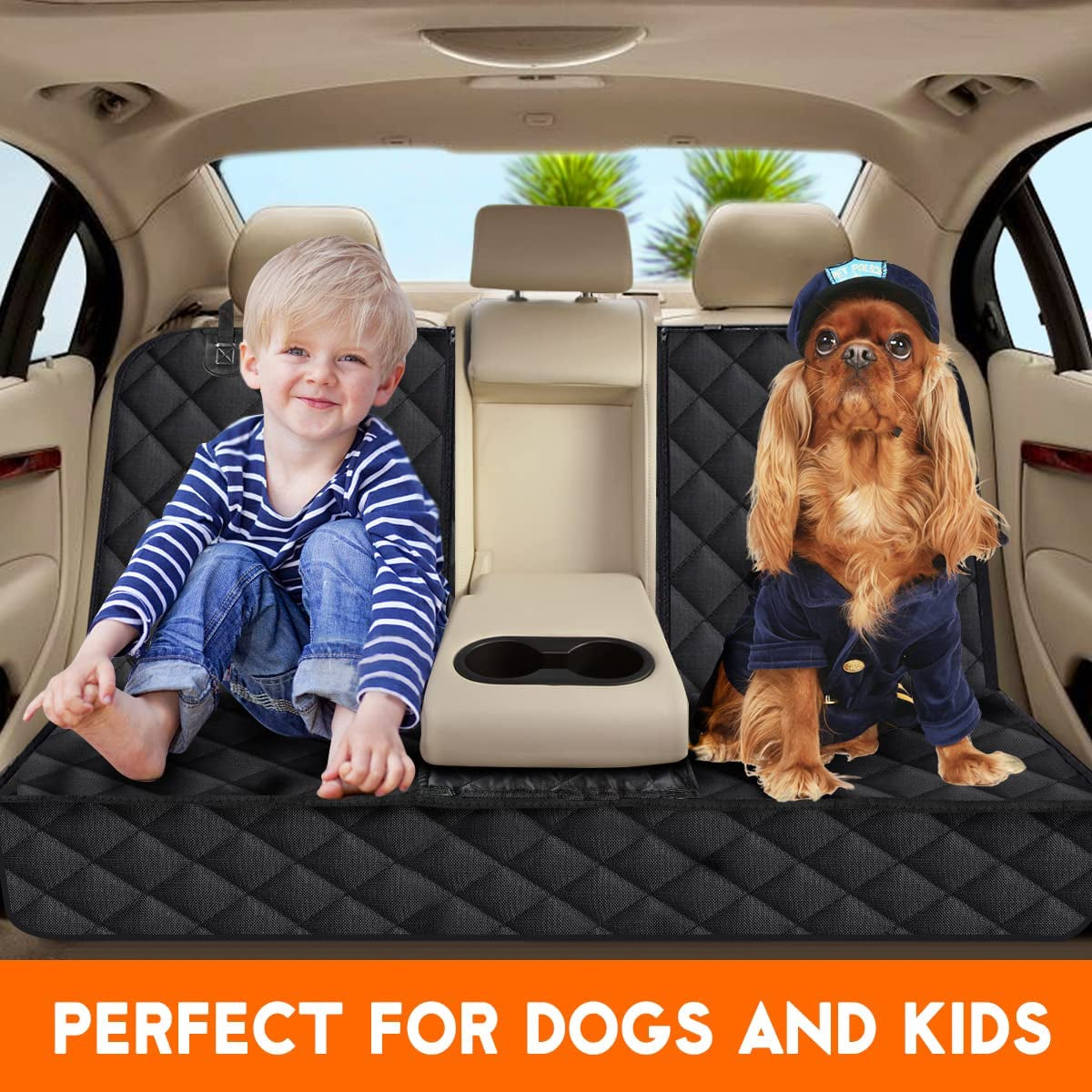 Luxury Dog Car Seat Cover – Waterproof, Universal Fit for Cars, Trucks & SUVs – Nonslip Back Seat Protector with Seat Belts for Pets & Kids