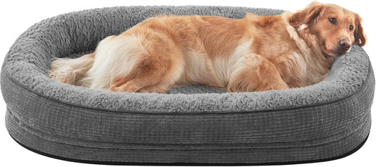Orthopedic Dog Beds Large Sized Dog, XL Egg-Crate Memory Foam Pet Couch Bed with Bolster Sides, Waterproof Lining, Removable Washable Cover & Non-Slip Bottom, Grey