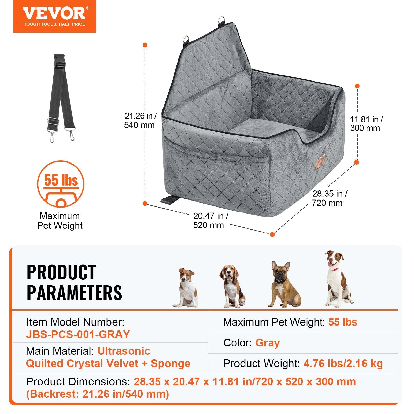 Dog Booster Car Seat for Medium & Large Dogs up to 55 lbs – Pet Travel Safety Seat, Gray | Pawrent’s Choice