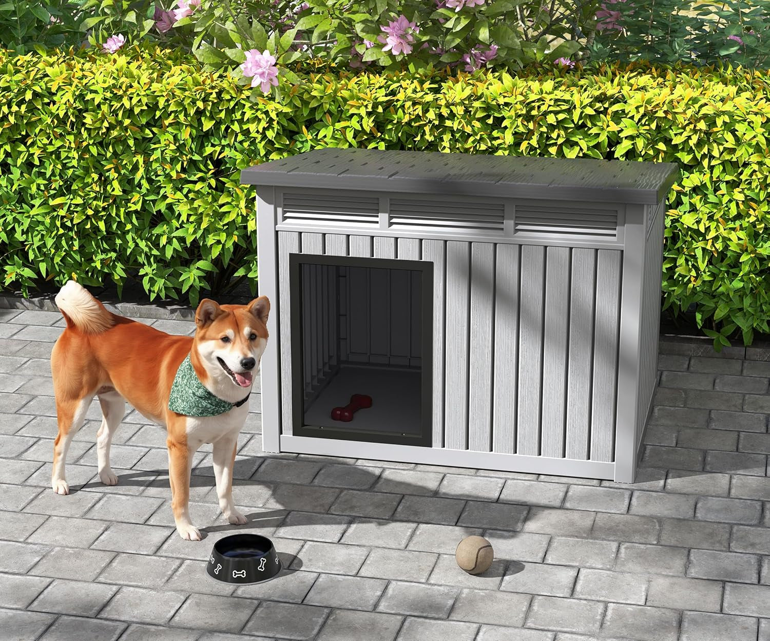 Large Dog House for Indoor & Outdoor - Weatherproof & Removable Roof, Fits Small to Large Dogs (42.8" L X 33" W X 31.5" H) - Grey