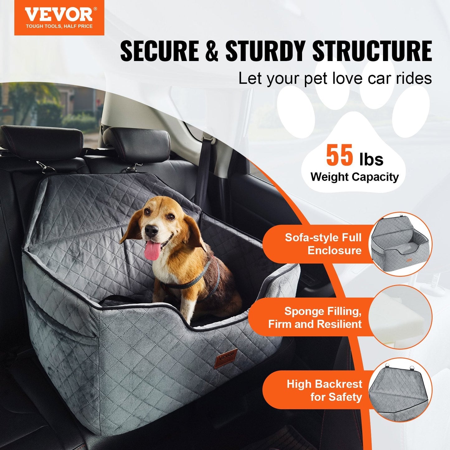 Dog Booster Car Seat for Medium & Large Dogs up to 55 lbs – Pet Travel Safety Seat, Gray | Pawrent’s Choice