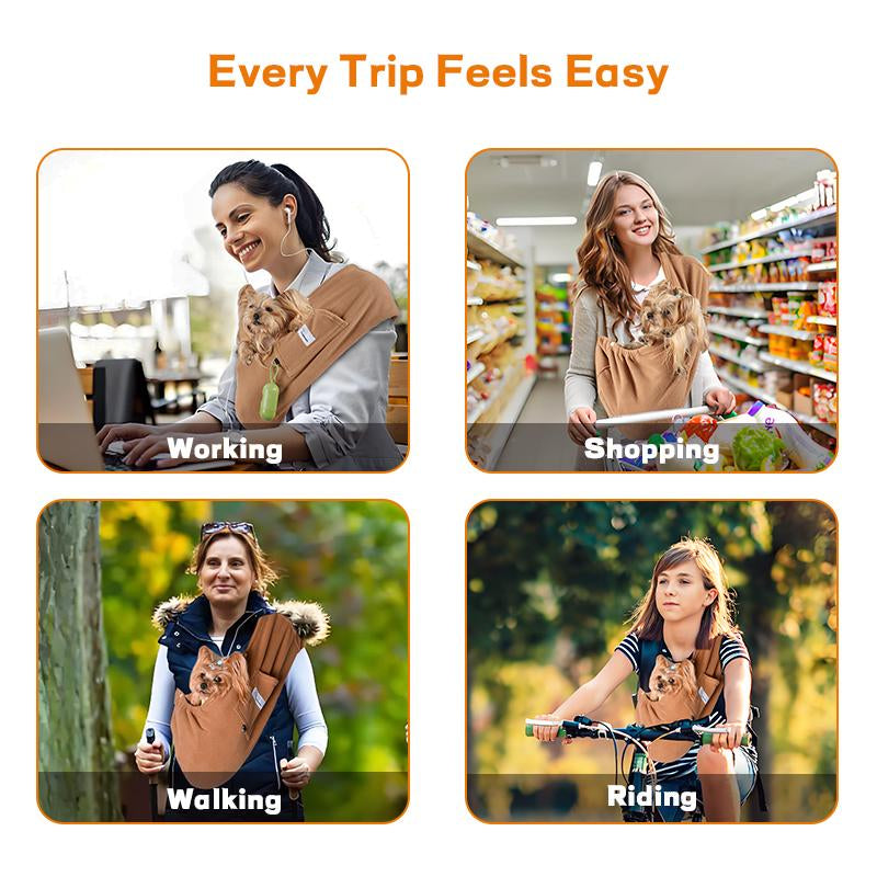 L Pet Sling, Pet Carrier, Handsfree up to 15Lbs, Dog & Cat Sling Soft Touch for Chinchillas, Hedgehogs, Puppies, Sugar Gliders, Guinea Pigs, Rabbits, Kittens Etc Bag Hands Free Cozy & Secure