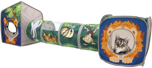 Cat Toy Tunnel Set – Safari Jungle Collapsible Combo for Active Cats & Kittens