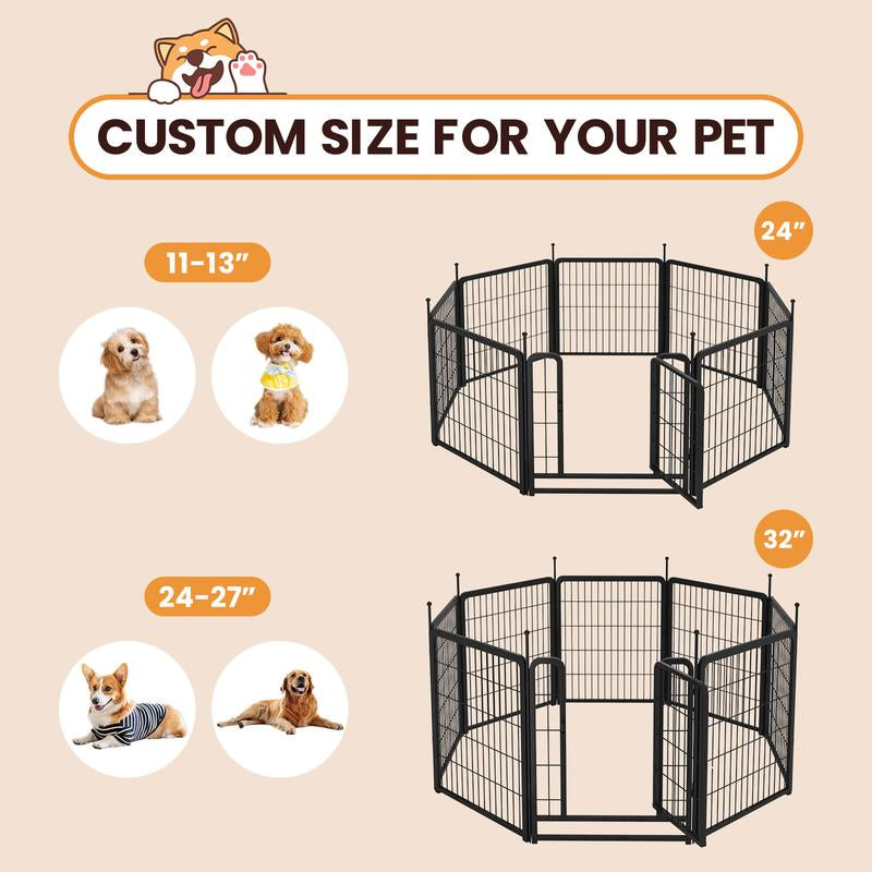 Dog Playpen Outdoor 8-Panel Fence – 31" Portable Pet Exercise Pen for Small Dogs, Puppies, Rabbits & Small Animals, Black