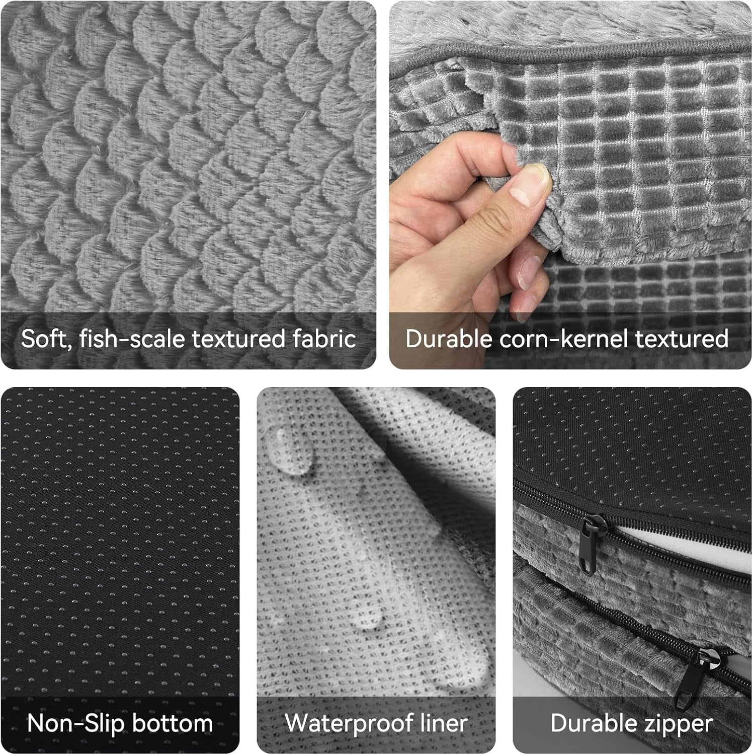 Orthopedic Dog Beds Large Sized Dog, XL Egg-Crate Memory Foam Pet Couch Bed with Bolster Sides, Waterproof Lining, Removable Washable Cover & Non-Slip Bottom, Grey