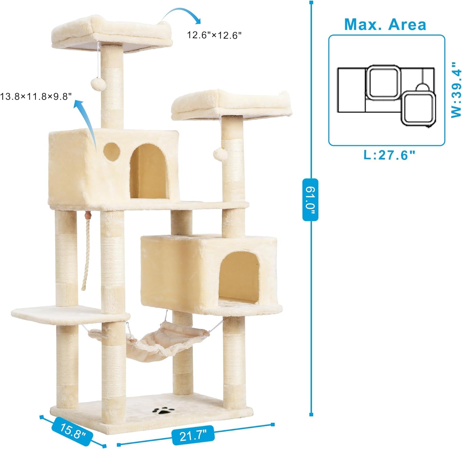 Cat Tree Tower – Multi-Level Condo with Hammock, Scratching Posts & Plush Beds