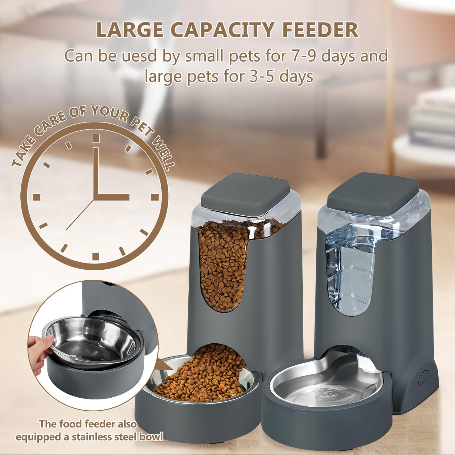 Automatic Pet Feeder & Water Dispenser Set – Gravity Food Feeder and 1 Gallon Waterer for Cats & Dogs | Pawrent’s Choice