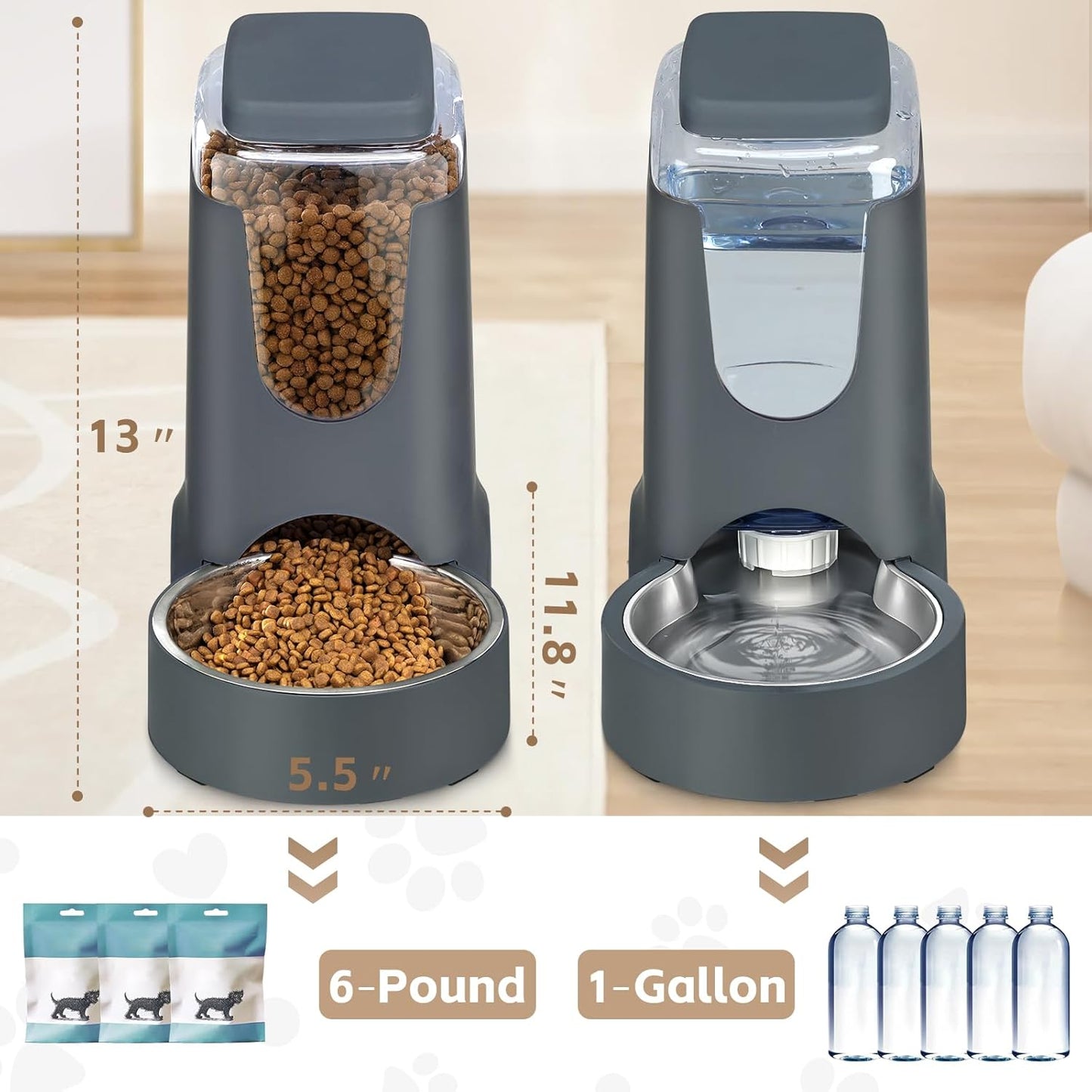 Automatic Pet Feeder & Water Dispenser Set – Gravity Food Feeder and 1 Gallon Waterer for Cats & Dogs | Pawrent’s Choice