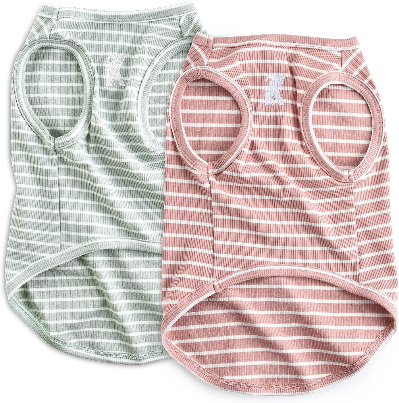 Dog Shirts 2-Pack – Lightweight Breathable T-Shirts & Sleeveless Vests for Small, Medium & Large Dogs or Cats, Pink + Green [5XL]