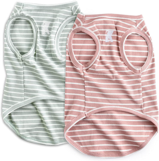 Dog Shirts 2-Pack – Lightweight Breathable T-Shirts & Sleeveless Vests for Small, Medium & Large Dogs or Cats, Pink + Green [5XL]