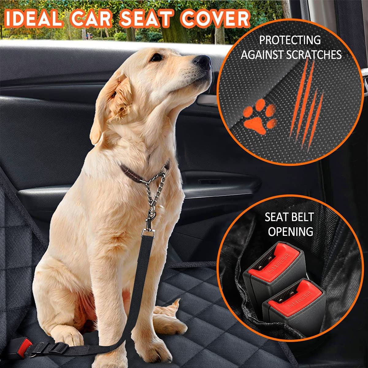 Luxury Dog Car Seat Cover – Waterproof, Universal Fit for Cars, Trucks & SUVs – Nonslip Back Seat Protector with Seat Belts for Pets & Kids