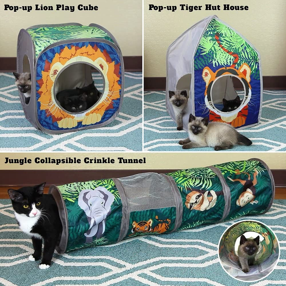 Cat Toy Tunnel Set – Safari Jungle Collapsible Combo for Active Cats & Kittens