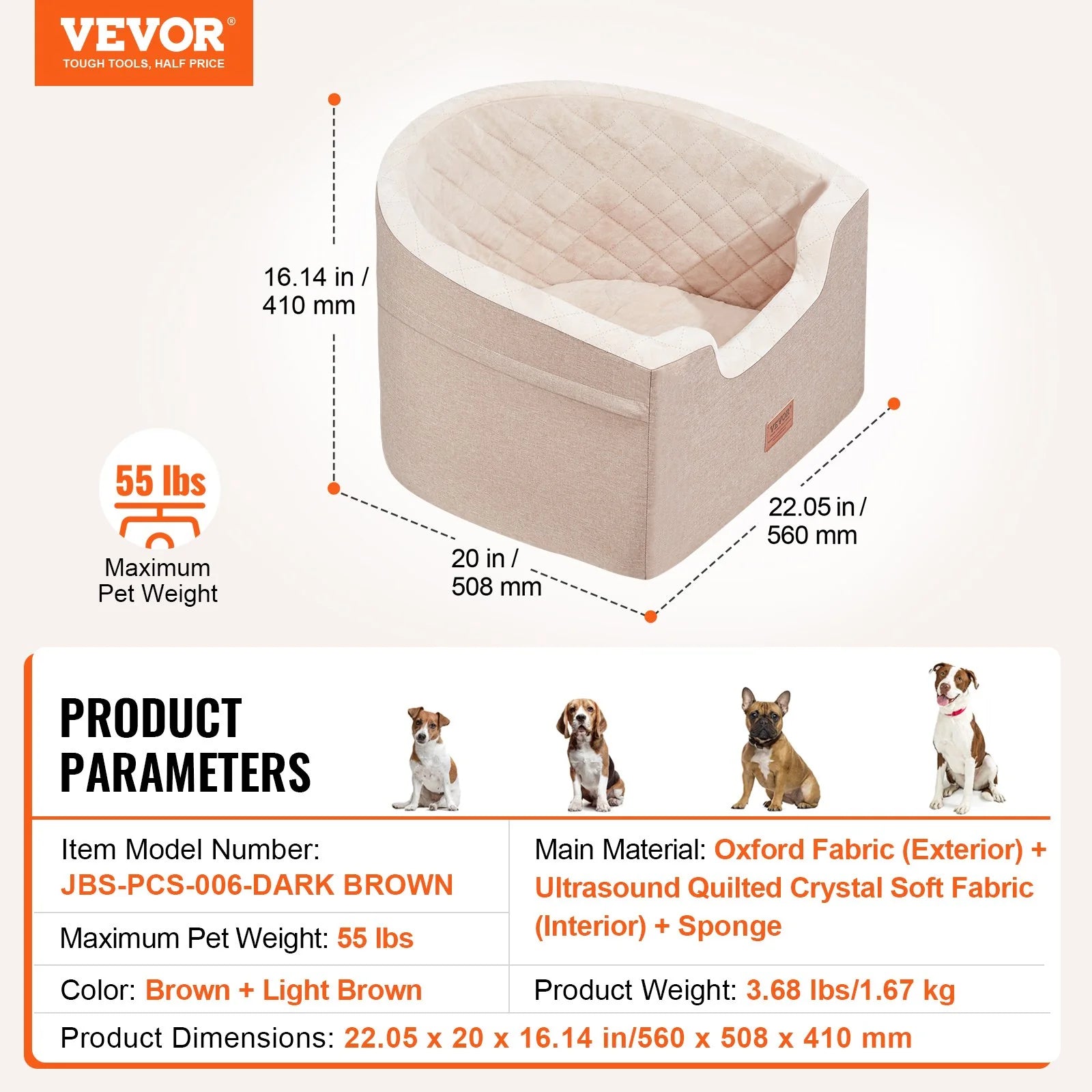 Dog Booster Car Seat – Pet Car Seat for Small & Medium Dogs up to 55 lbs – Travel Safety Seat, Brown | Pawrent’s Choice