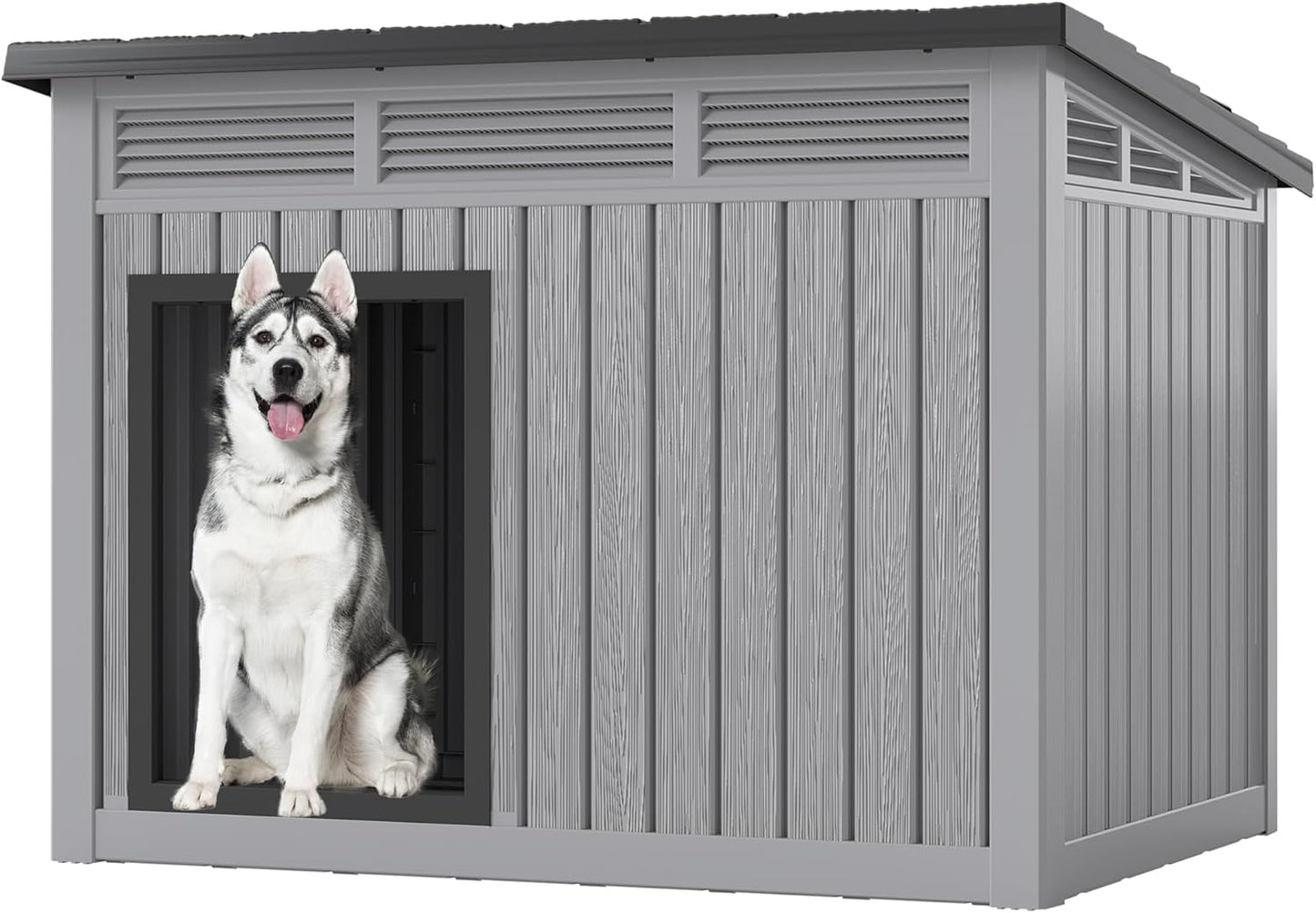 Large Dog House for Indoor & Outdoor - Weatherproof & Removable Roof, Fits Small to Large Dogs (42.8" L X 33" W X 31.5" H) - Grey