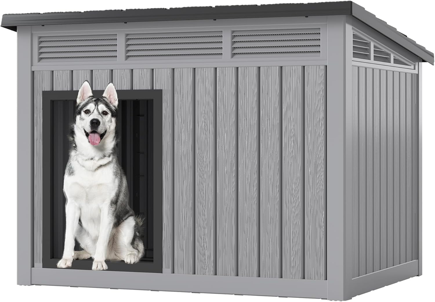 Large Dog House for Indoor & Outdoor - Weatherproof & Removable Roof, Fits Small to Large Dogs (42.8" L X 33" W X 31.5" H) - Grey