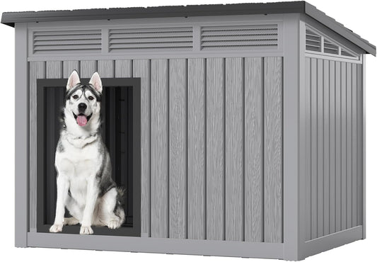 Large Dog House for Indoor & Outdoor - Weatherproof & Removable Roof, Fits Small to Large Dogs (42.8" L X 33" W X 31.5" H) - Grey