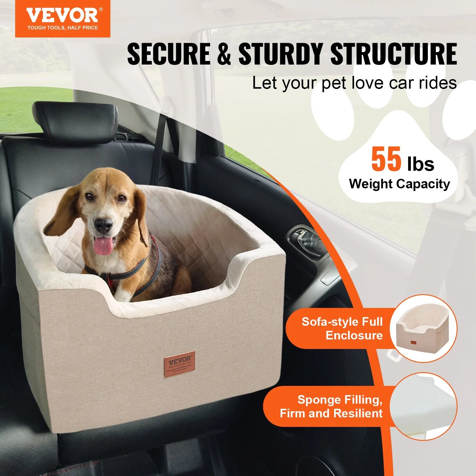 Dog Booster Car Seat – Pet Car Seat for Small & Medium Dogs up to 55 lbs – Travel Safety Seat, Brown | Pawrent’s Choice