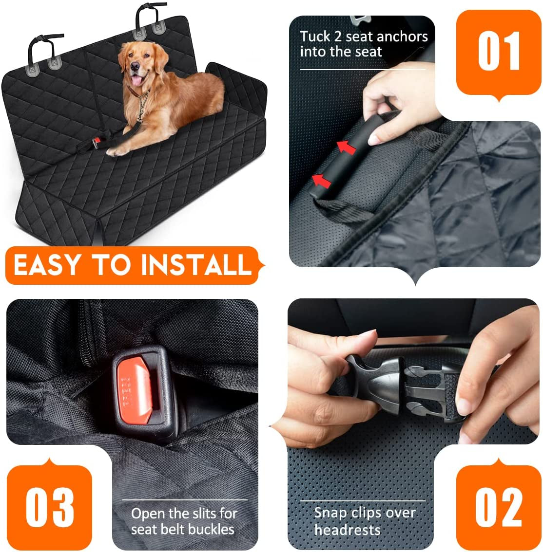 Luxury Dog Car Seat Cover – Waterproof, Universal Fit for Cars, Trucks & SUVs – Nonslip Back Seat Protector with Seat Belts for Pets & Kids