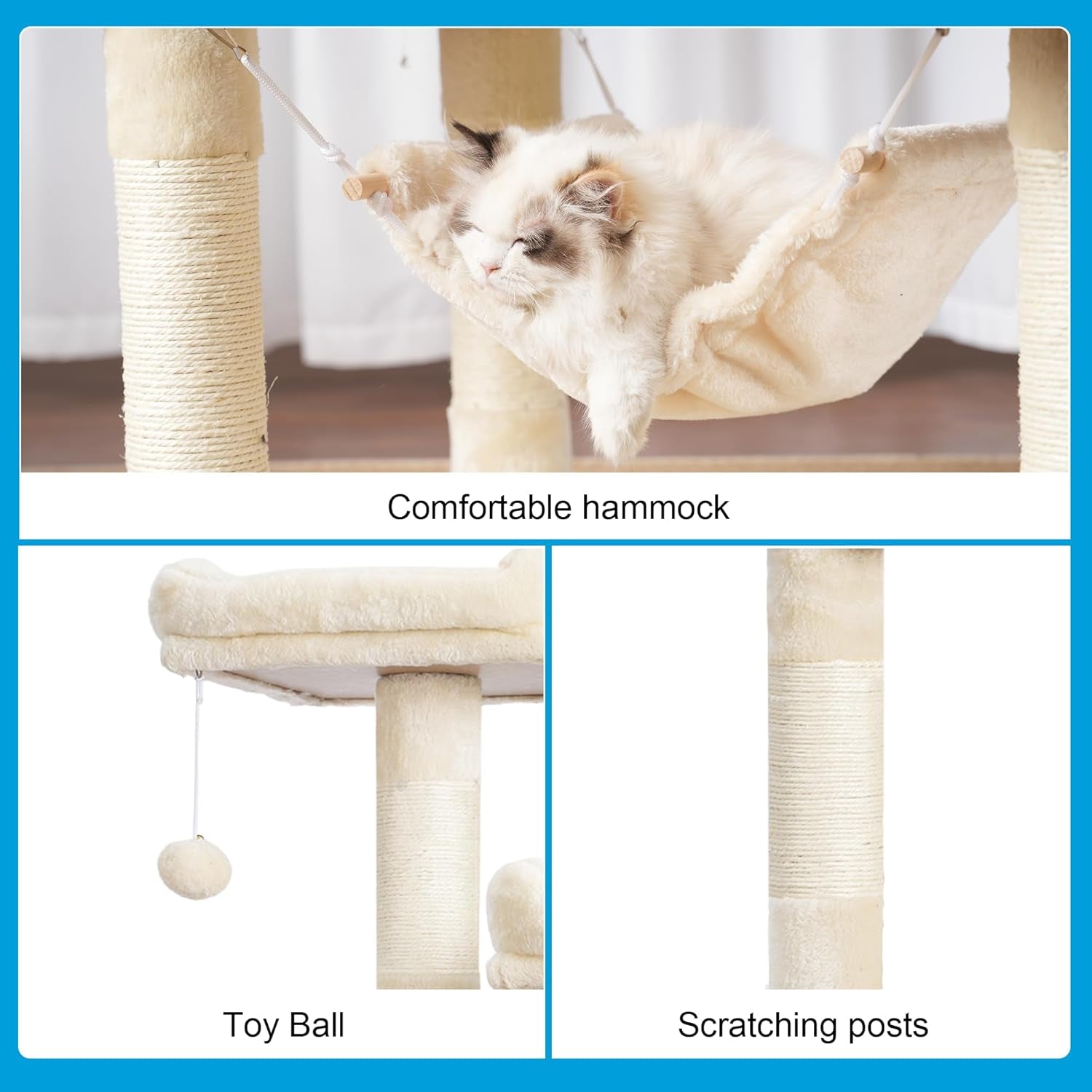 Cat Tree Tower – Multi-Level Condo with Hammock, Scratching Posts & Plush Beds