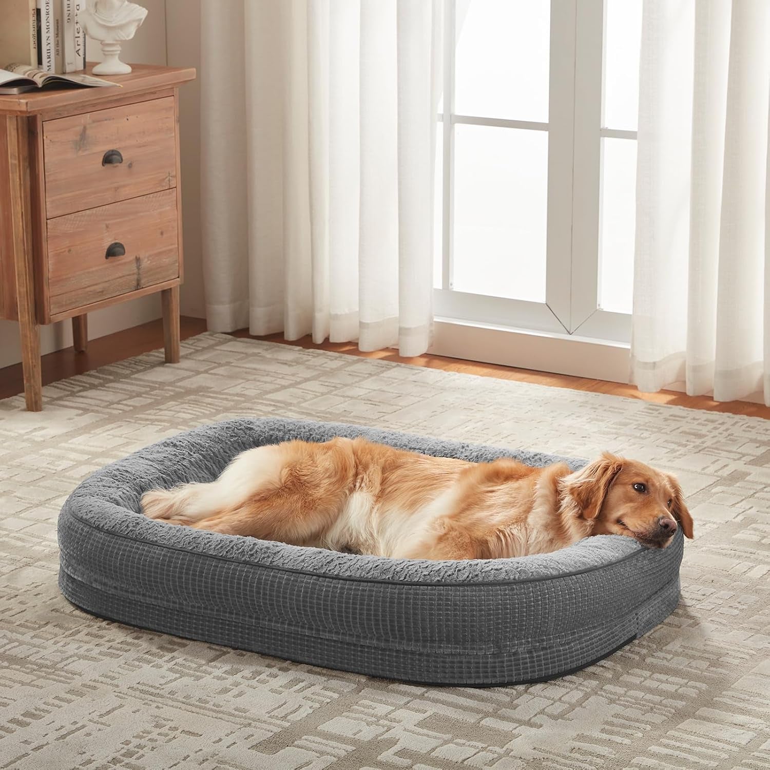 Orthopedic Dog Beds Large Sized Dog, XL Egg-Crate Memory Foam Pet Couch Bed with Bolster Sides, Waterproof Lining, Removable Washable Cover & Non-Slip Bottom, Grey