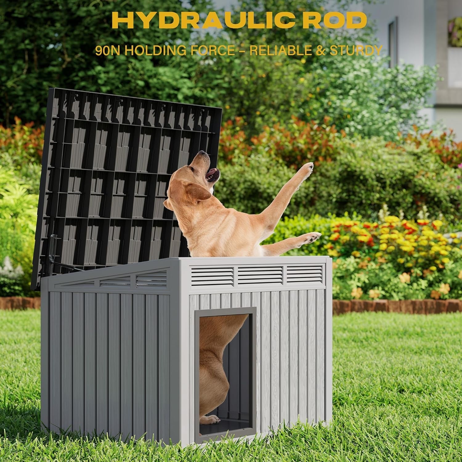 Large Dog House for Indoor & Outdoor - Weatherproof & Removable Roof, Fits Small to Large Dogs (42.8" L X 33" W X 31.5" H) - Grey