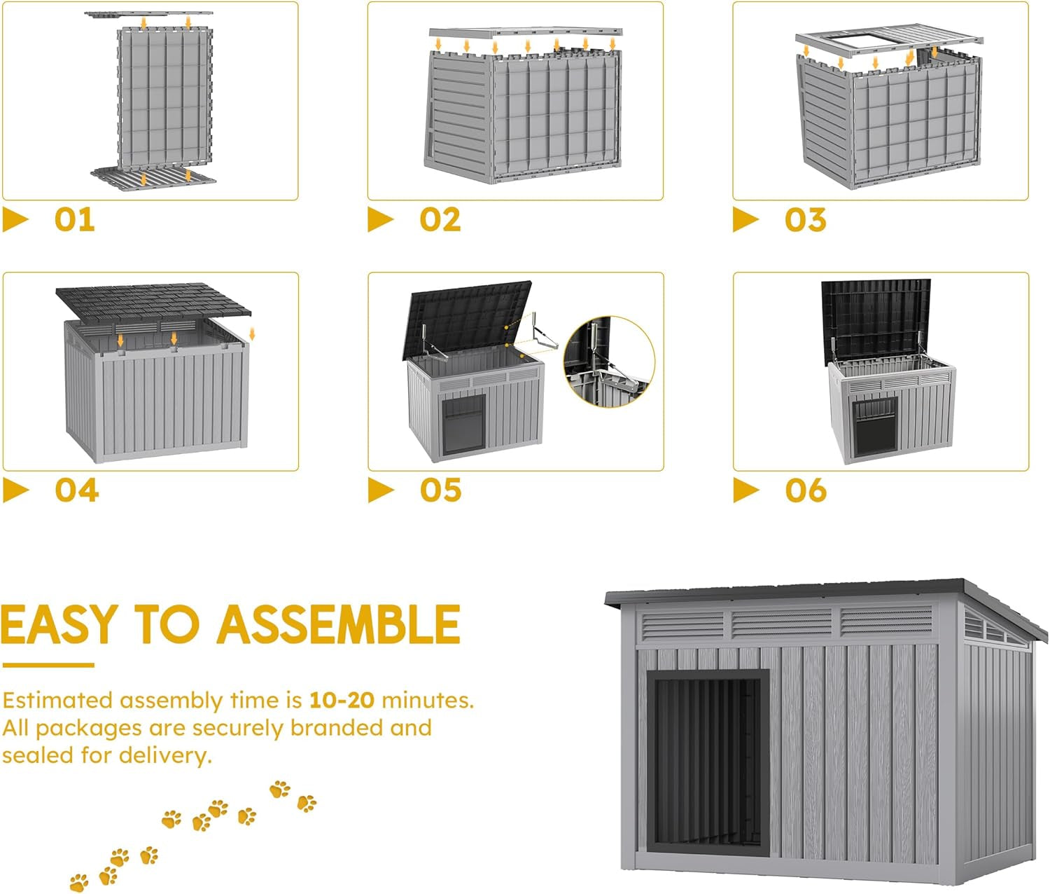 Large Dog House for Indoor & Outdoor - Weatherproof & Removable Roof, Fits Small to Large Dogs (42.8" L X 33" W X 31.5" H) - Grey