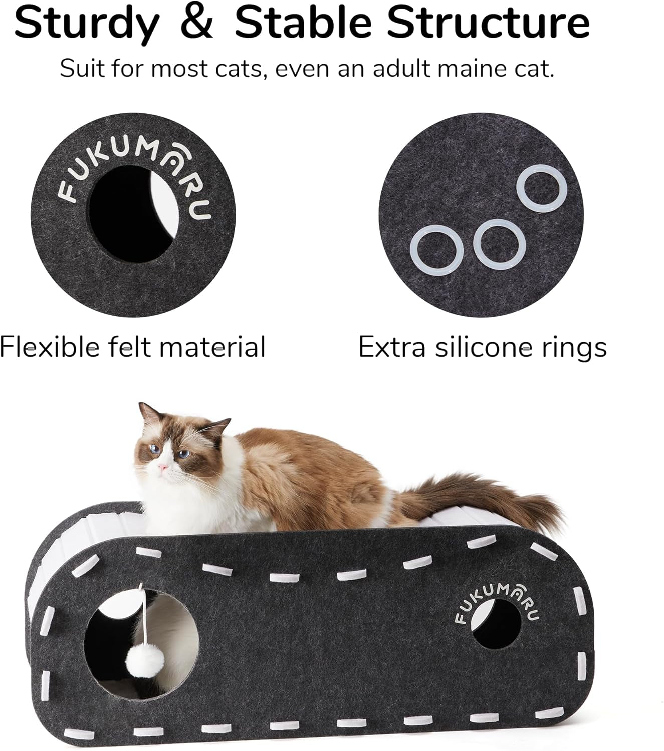 Cat Beds for Indoor Pets, 31.5 Inches Extra-Large Cat Cave for Multi-Pet, Cozy House with Fluffy Ball Hanging, Scratch Resistant Felt Kitten Hideaway Bed, Feline Tunnel, Grey