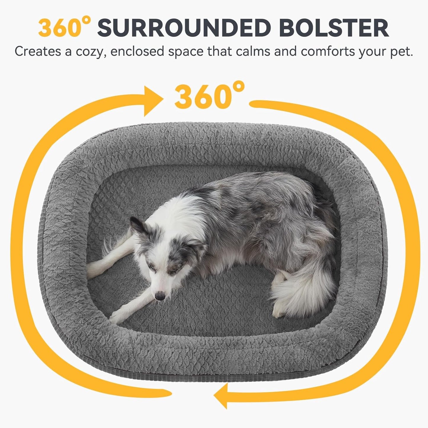Orthopedic Dog Beds Large Sized Dog, XL Egg-Crate Memory Foam Pet Couch Bed with Bolster Sides, Waterproof Lining, Removable Washable Cover & Non-Slip Bottom, Grey