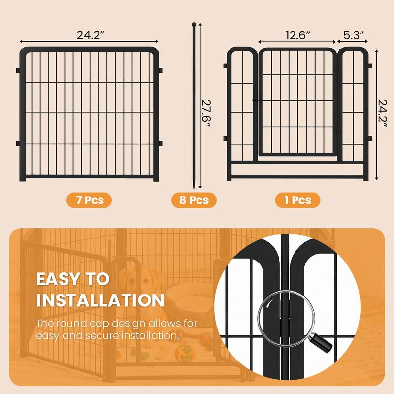 Dog Playpen Outdoor 8-Panel Fence – 31" Portable Pet Exercise Pen for Small Dogs, Puppies, Rabbits & Small Animals, Black