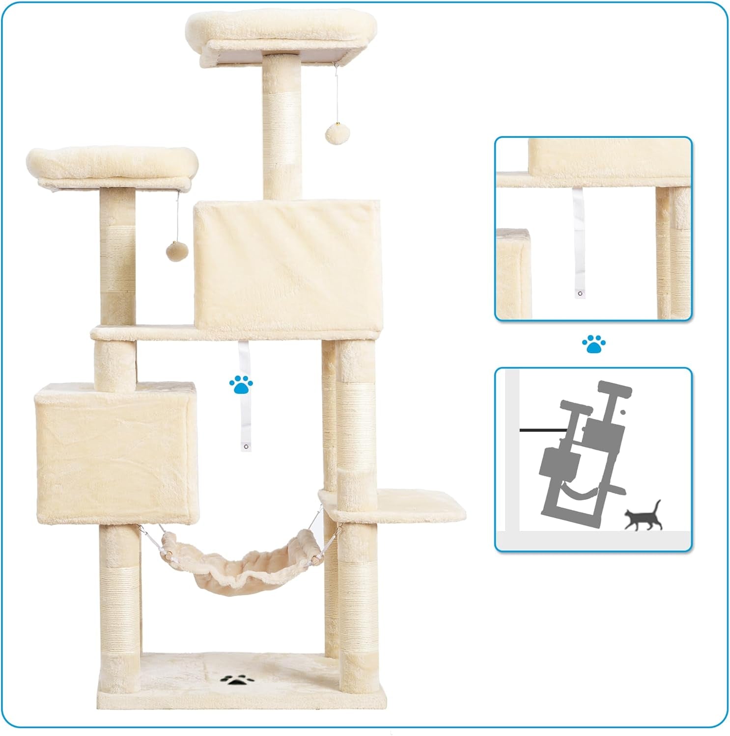 Cat Tree Tower – Multi-Level Condo with Hammock, Scratching Posts & Plush Beds