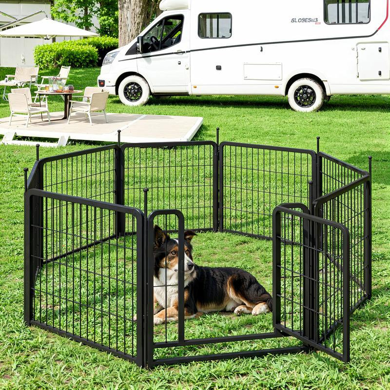 Dog Playpen Outdoor 8-Panel Fence – 31" Portable Pet Exercise Pen for Small Dogs, Puppies, Rabbits & Small Animals, Black