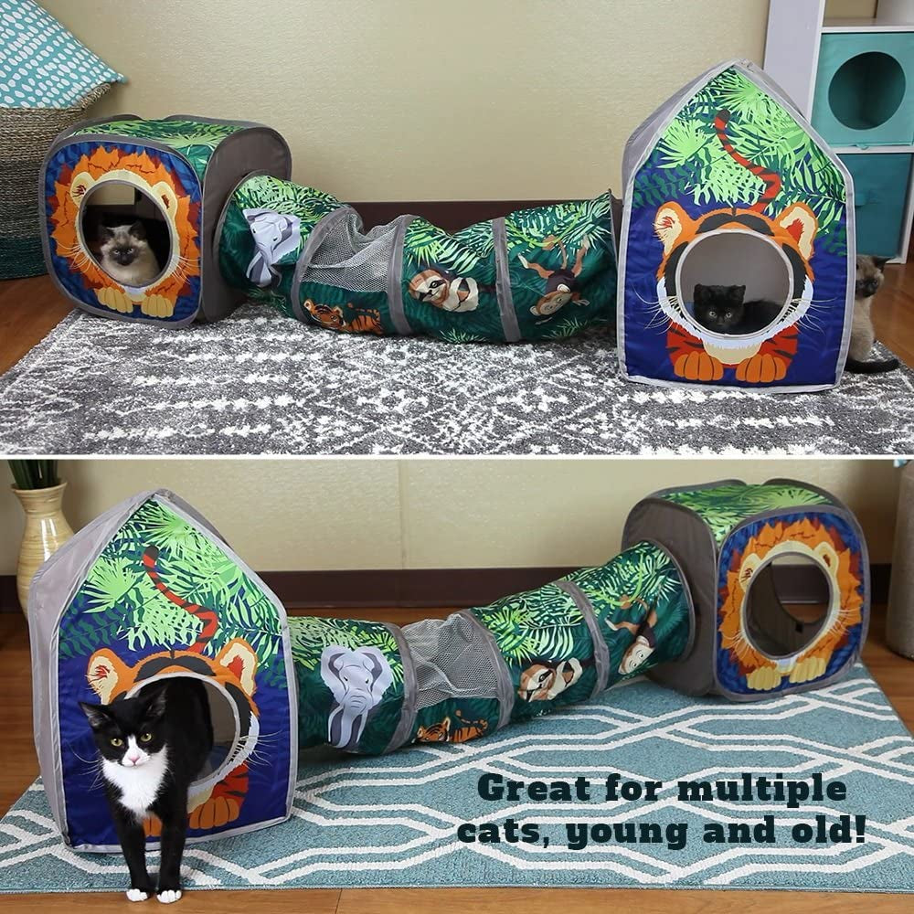 Cat Toy Tunnel Set – Safari Jungle Collapsible Combo for Active Cats & Kittens