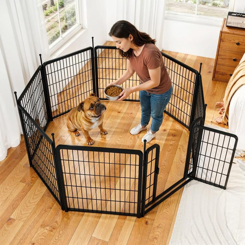 Dog Playpen Outdoor 8-Panel Fence – 31" Portable Pet Exercise Pen for Small Dogs, Puppies, Rabbits & Small Animals, Black