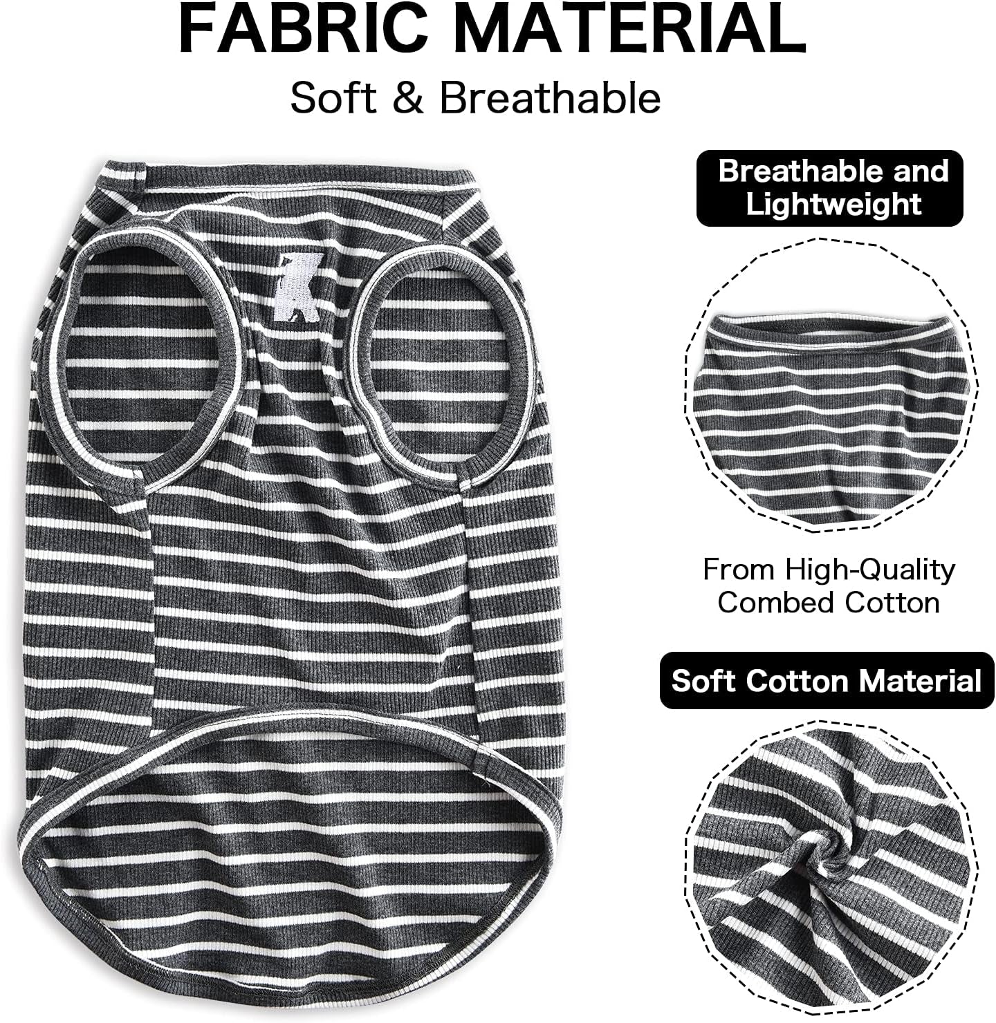 Dog Shirts 2-Pack – Lightweight Breathable T-Shirts & Sleeveless Vests for Small, Medium & Large Dogs or Cats, Black + Grey [5XL]