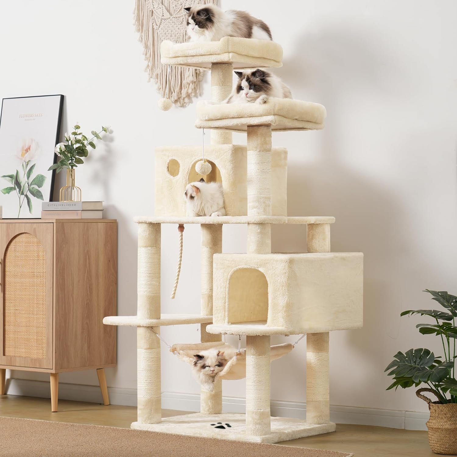 Cat Tree Tower – Multi-Level Condo with Hammock, Scratching Posts & Plush Beds