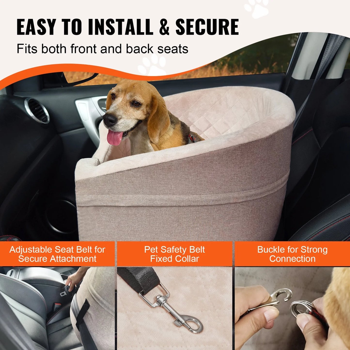 Dog Booster Car Seat – Pet Car Seat for Small & Medium Dogs up to 55 lbs – Travel Safety Seat, Brown | Pawrent’s Choice
