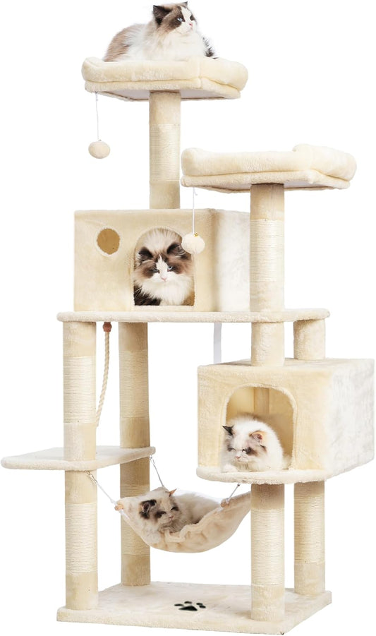 Cat Tree Tower – Multi-Level Condo with Hammock, Scratching Posts & Plush Beds