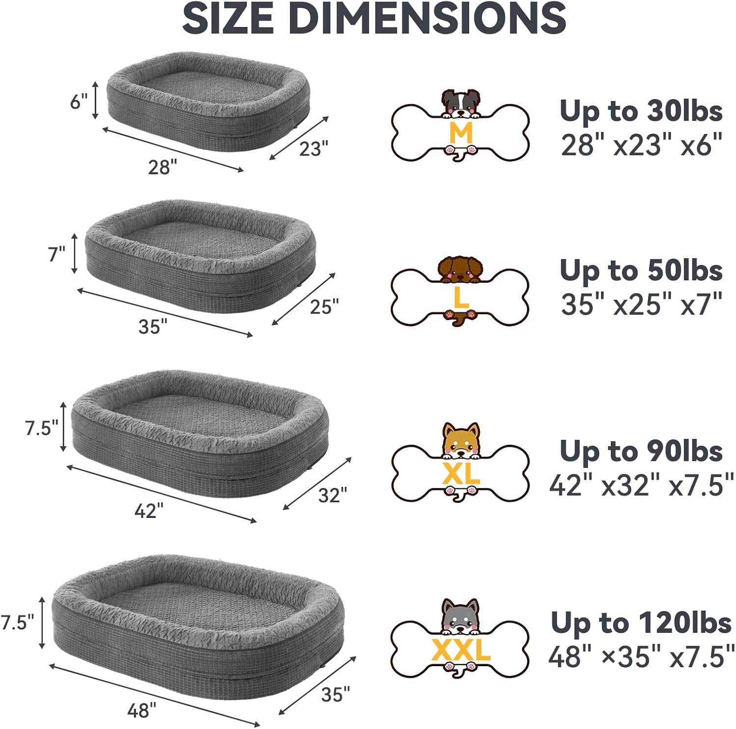 Orthopedic Dog Beds Large Sized Dog, XL Egg-Crate Memory Foam Pet Couch Bed with Bolster Sides, Waterproof Lining, Removable Washable Cover & Non-Slip Bottom, Grey